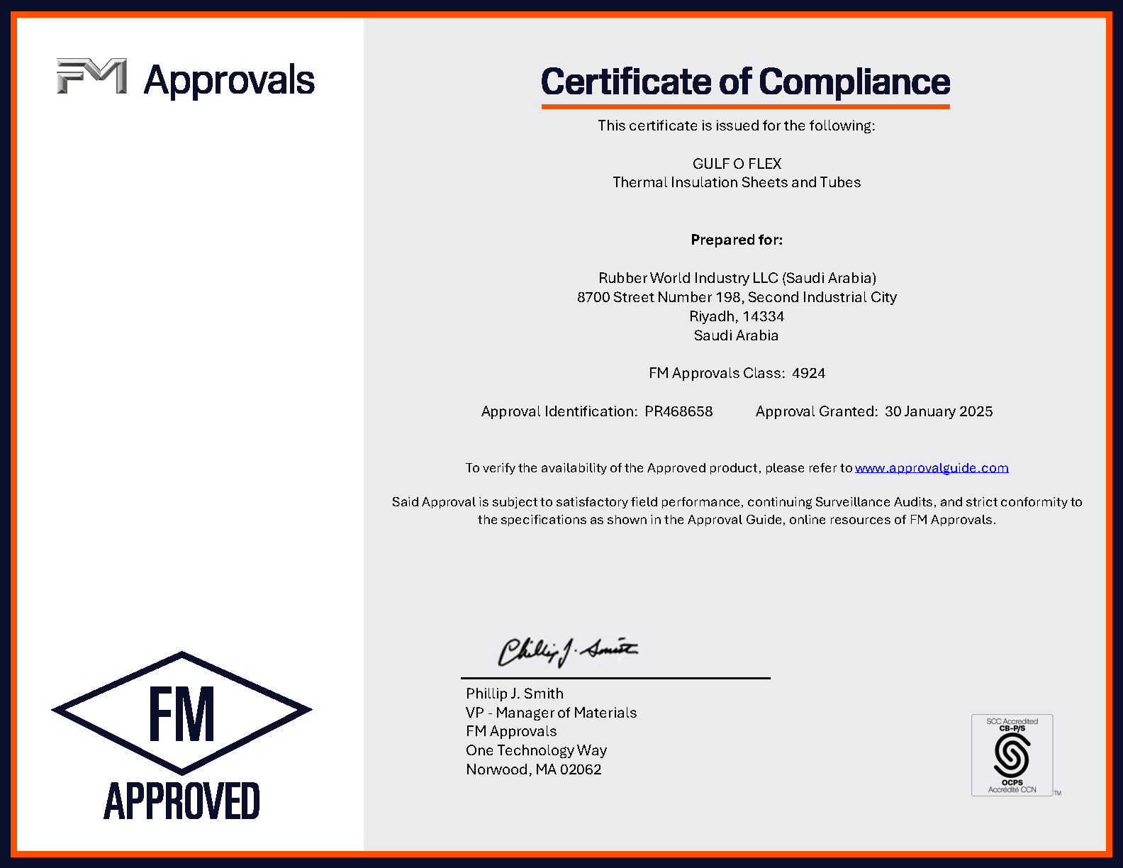 FM APPROVALS - GULF O FLEX