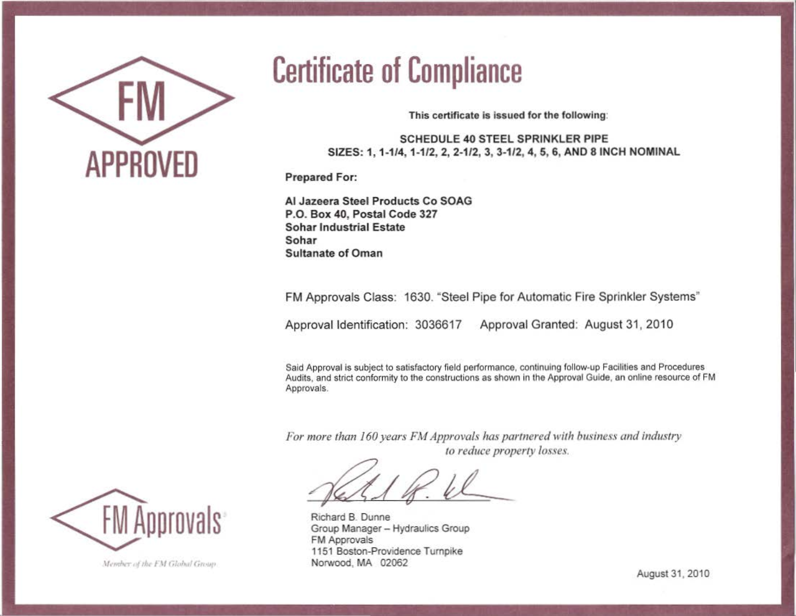 FM-Certificate - Al Jazeera Pipes