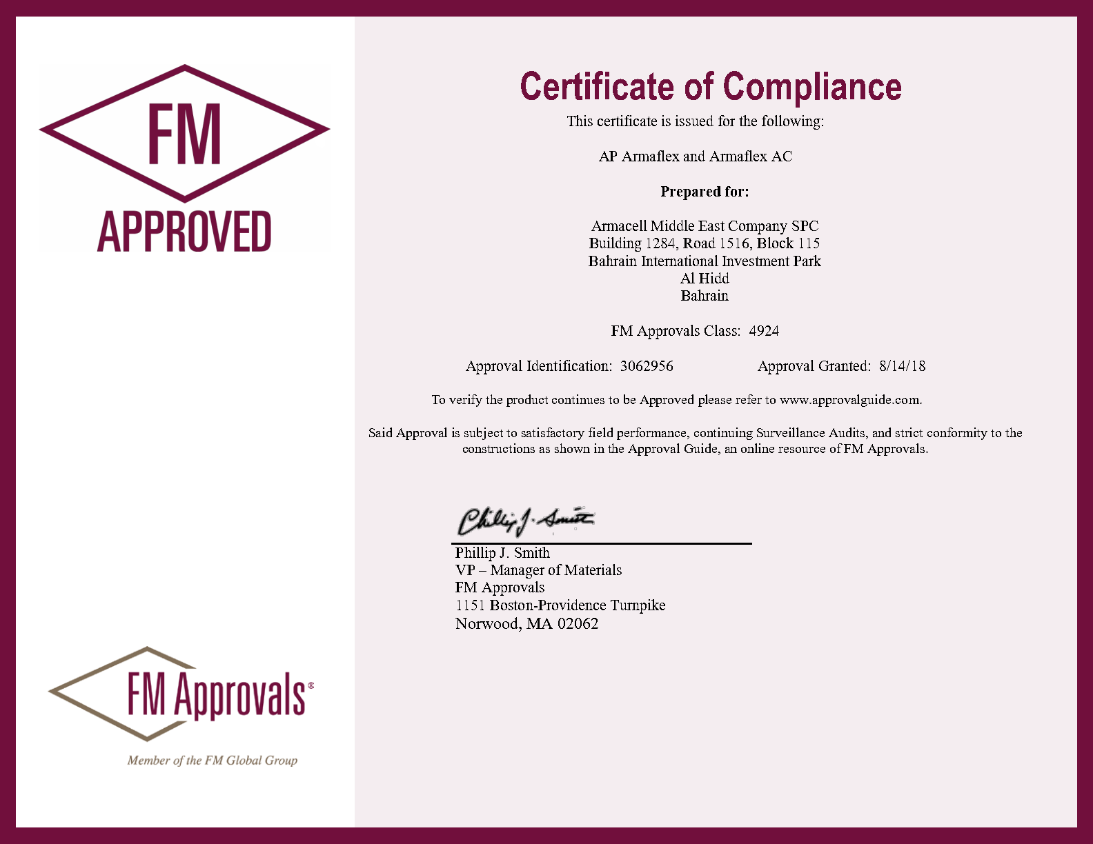 FM Certificate - Armacell