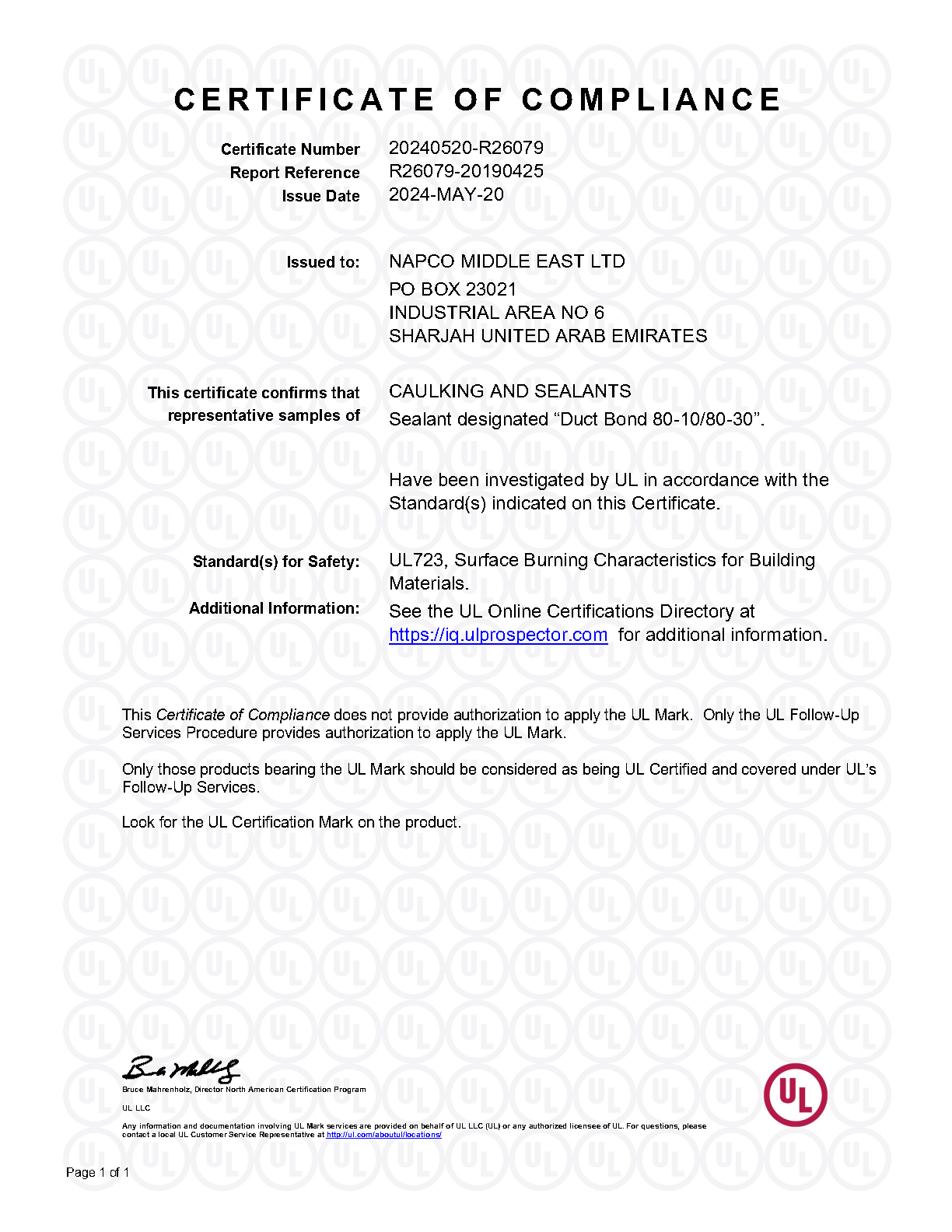 NAPCO DUCT BOND - UL