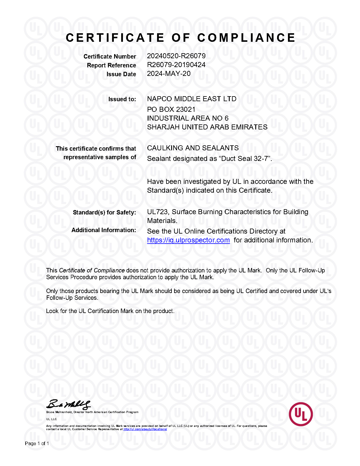NAPCO DUCT SEAL - UL